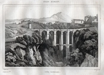 The bridge has double arcades - Civita Castellana - Province of Viterbo - Italy - Engraving from 