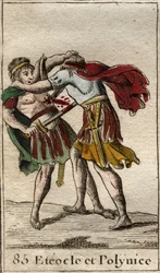 The brothers Eteocles and Polynices, sons of Oedipus, killing each other. From “Mythology of Youth” by Pierre Blanchard 1803.