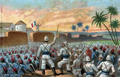 The capture of Abomey, former capital of Behanzin (Benin today) by the French expeditionary force commissioned by General Alfred Amedee Dodds