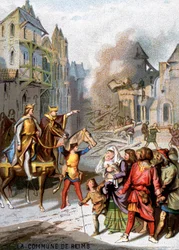 The commune of Reims (1160) - Reprisals of Louis VII to destroy the communal freedoms of the bourgeois of Reims. Chromolithography of the Series Patriotic Education through Image