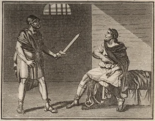 The eminent general Marius, fleeing from Sulla, is captured at Minturnae, but no one dares kill him, not even a foreign slave.