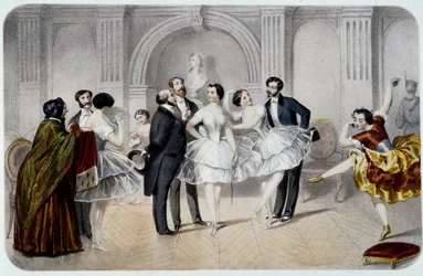 The Foyer of the Opera (Opera Garnier in Paris). A Tutu Dancer Chatting with Gentlemen