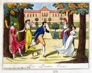 The Game of the Four Corners. Engraving Early 19th Century
