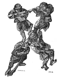 The letter X of the grotesque alphabet composed of four musical characters, made in 1466. In The picturesque store 1836