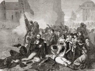 The massacre of civilians in Castle Square, Warsaw, on April 8th, 1861 by Russian infantry and cavalry, from L