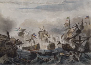 The Naval Battle of Cape La Hogue in 1692 (engraved by Chavanne)