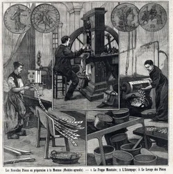 The new French coins in preparation have the coins and the manufacturing stages (monetary typing, stamping and washing of coins). In The Little Parisien