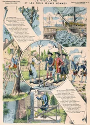 The Old Man and the Three Young Men - Fables de La Fontaine in Images of Epinal