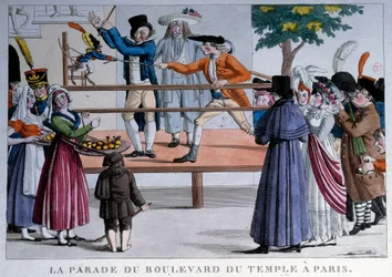The parade of the boulevard du temple in Paris. Anonymous lithography