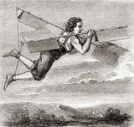 The Purported Flight of French Locksmith Jacob Besnier, with the Aid of a Self-Designed Flying Apparatus, in 1678, from 
