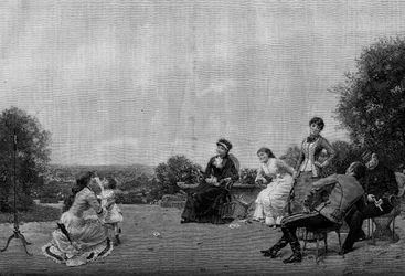 The shot. Engraving after the painting by Jules Frederic Ballavoine (1844-after 1914). Engraving in "Le Monde Illustre" No. 1194 of 14 February 1880.