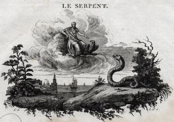 The snake. Fable of Aesop. Written by Guillaume Montfort and engraved by Beauble in 1801.