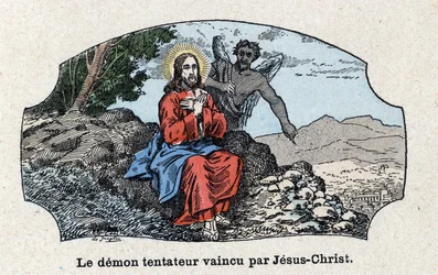 The tempting demon defeated by Jesus Christ. Jesus Christ, led into the desert by the Spirit, was tempted by the devil. In “Tout l