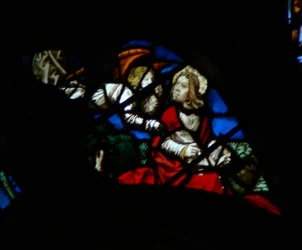 The west rose window depicting a scene from the Book of Revelation: Opening the seventh seal
