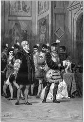 Theatrical representation: Hernani by Victor Hugo, act III scene 6. Paris, Comedie Francaise