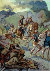 Theoderick, eldest son of Clovis, in the Arvernes (Auvergne) (532-533). Chromolithography of the Series Patriotic Education through Image