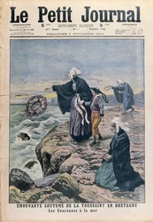 Throwing wreaths in the sea on All Saints Day in Brittany, cover illustration from Le Petit Journal, 5th November 1911