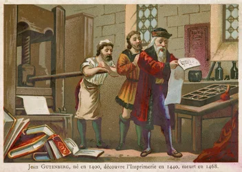 Trade card depicting Johann Gutenberg