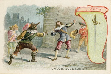 Trade card with an image of a sword