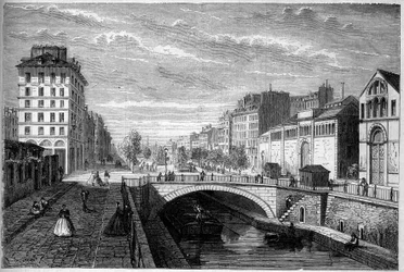 Transformations of Paris under the Second Empire, Haussmannian Paris: view of the boulevard Richard Lenoir established on the vault of the Canal Saint Martin. Engraving in Le Monde Illustré n°233 of September 28