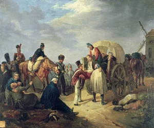 Transporting wounded soldiers during the Napoleonic wars