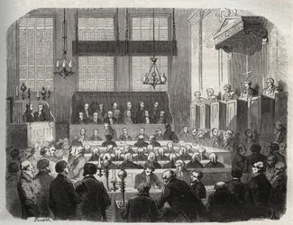 Trial of William Palmer, at the Central Criminal Court, May 1856, for poisoning John Parsons Cook, at Rugeley - Engraving in 