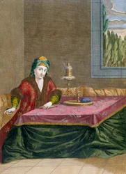 Turkish woman spinning thread, c.1708