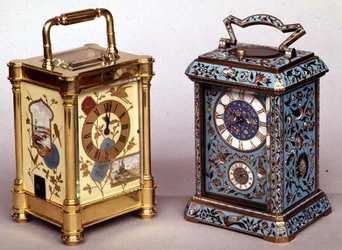 Two French carriage clocks with enamel decoration, c.1870