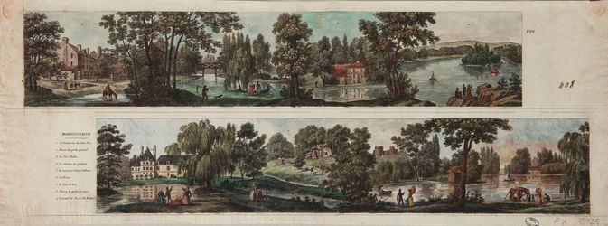 Two views of Mortefontaine Park with captions