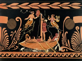 Ulysses and the Sirens, illustration from an antique Greek vase