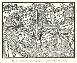 A fleet in the 15th century; after an engraving from the Vergier of Honor