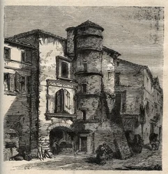 Uzes - the old castle - Gard - France. Engraving in 