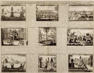 Various views of Siam and Ayutthaya, from Du Royaume de Siam by Simon de la Loubere, published in 1688