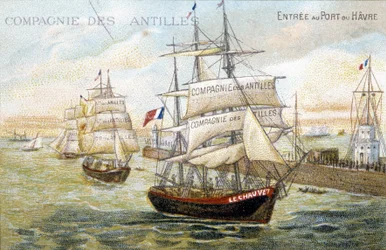 Vessels of the company of the West Indies in the port of Le Havre. 19th century illustration preserved at the municipal library of Dinan