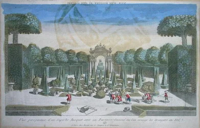 View of a grove and a parterre where the orange trees are taken in summer, mid 18th century