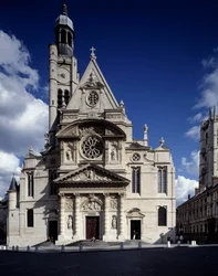 View of the Facade of the church of Saint-Etienne du Mont, Place Sainte-Genevieve (Saint Etienne du mont) in Paris in the 5th arrondissement