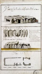 View of the Roche aux Fées on the east side, view of the stones of Defsu