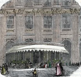 View of the Cafe de la Rotonde at the Palais-Royal in Paris around 1860