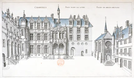 View of the courtyard and chapel at Chantilly
