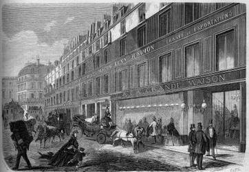 View of the facade of La Grande Maison, clothing factory. Paris