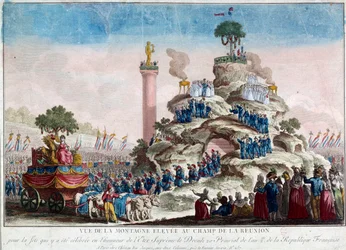 View of the mountain elevated at the field of Reunion. 20 prairial year II (8/06/1794) on the occasion of the Fete of the Supreme Being Anonymous engraving of 1794. Paris, Musee Carnavalet