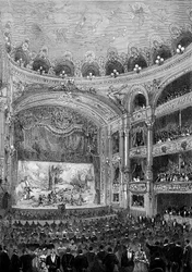 View of the theatre hall Bellecour, in Lyon, built by Jules Chatron in 1879. Engraving in Le Monde Illustré n°1176 of October 11