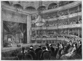 View of the theatre hall of the Odeon, newly restored. Paris