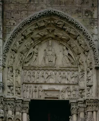 View of the tympanum depicting the Madonna and Child Enthroned, South Door of the Royal Portal, c.1145-50