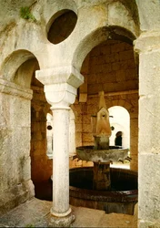 View of the water fountain used by the monks in the cloister