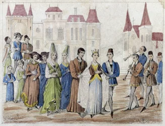Village wedding under Charles V - Engraving 19th century