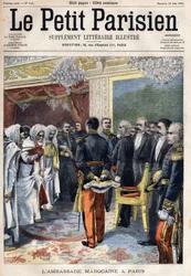 Visit of the Moroccan embassy received by the President of France Emile Loubet (1838-1929) in Paris, in 