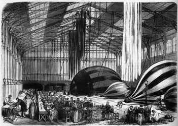 War of 1870: balloon building workshops at Orleans station, Paris