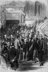 War of 1870: President of the Council Adolphe Thiers (1797-1877) received the congratulations of the deputies on his release from the National Assembly reunited in Bordeaux on 19 February 1871. He had just received his government