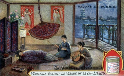 Ways to sleep: Japanese bedroom. Liebig packaging chromolithography